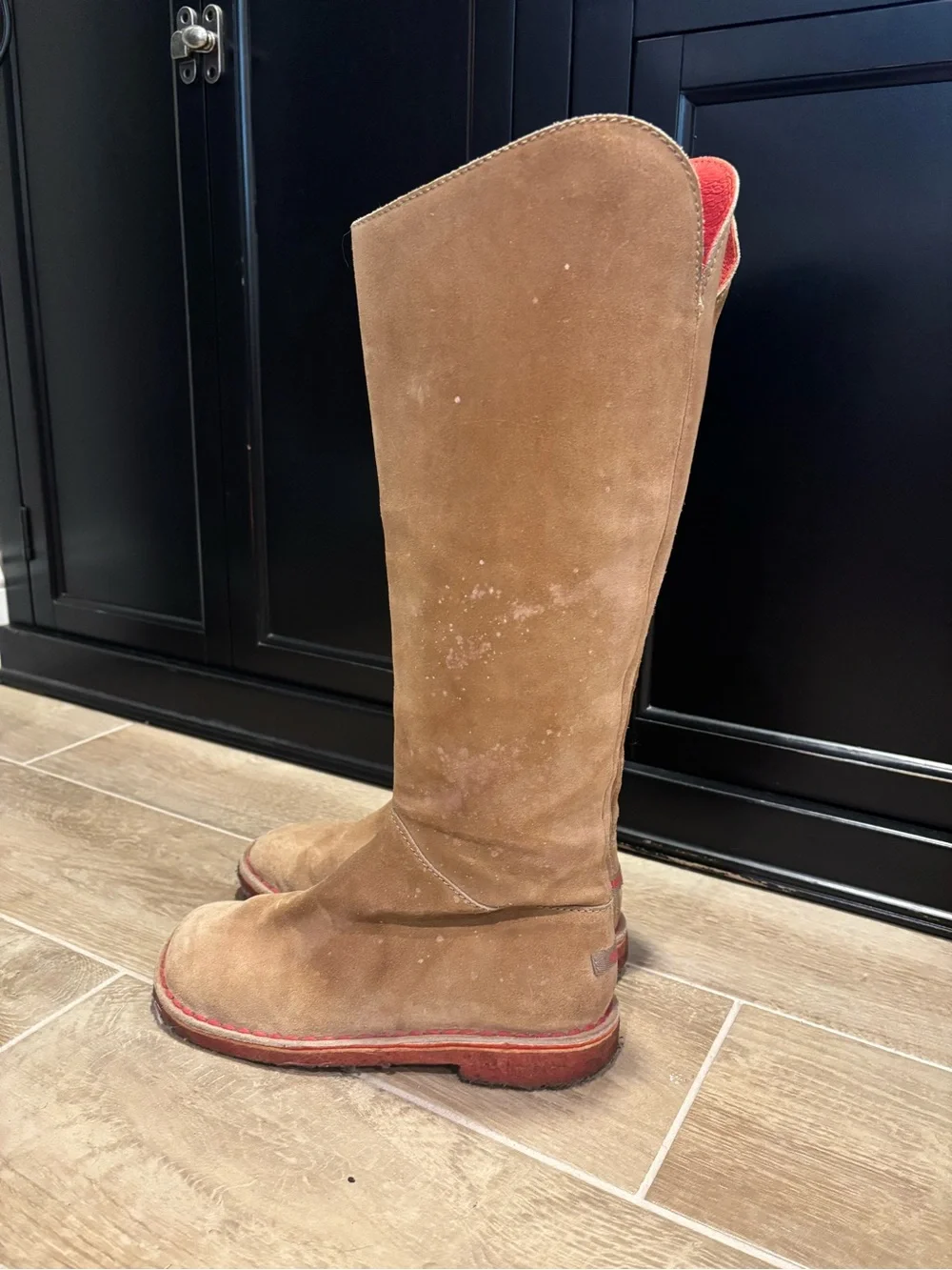 Beautiful Rare Camper Suede Zip Knee-High Boots Tan Red Portugal Women’s 5.5